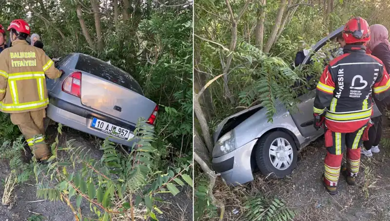Balıkesir'de Korkutan Kaza: Otomobil Şarampole Yuvarlandı, İki Yaralı